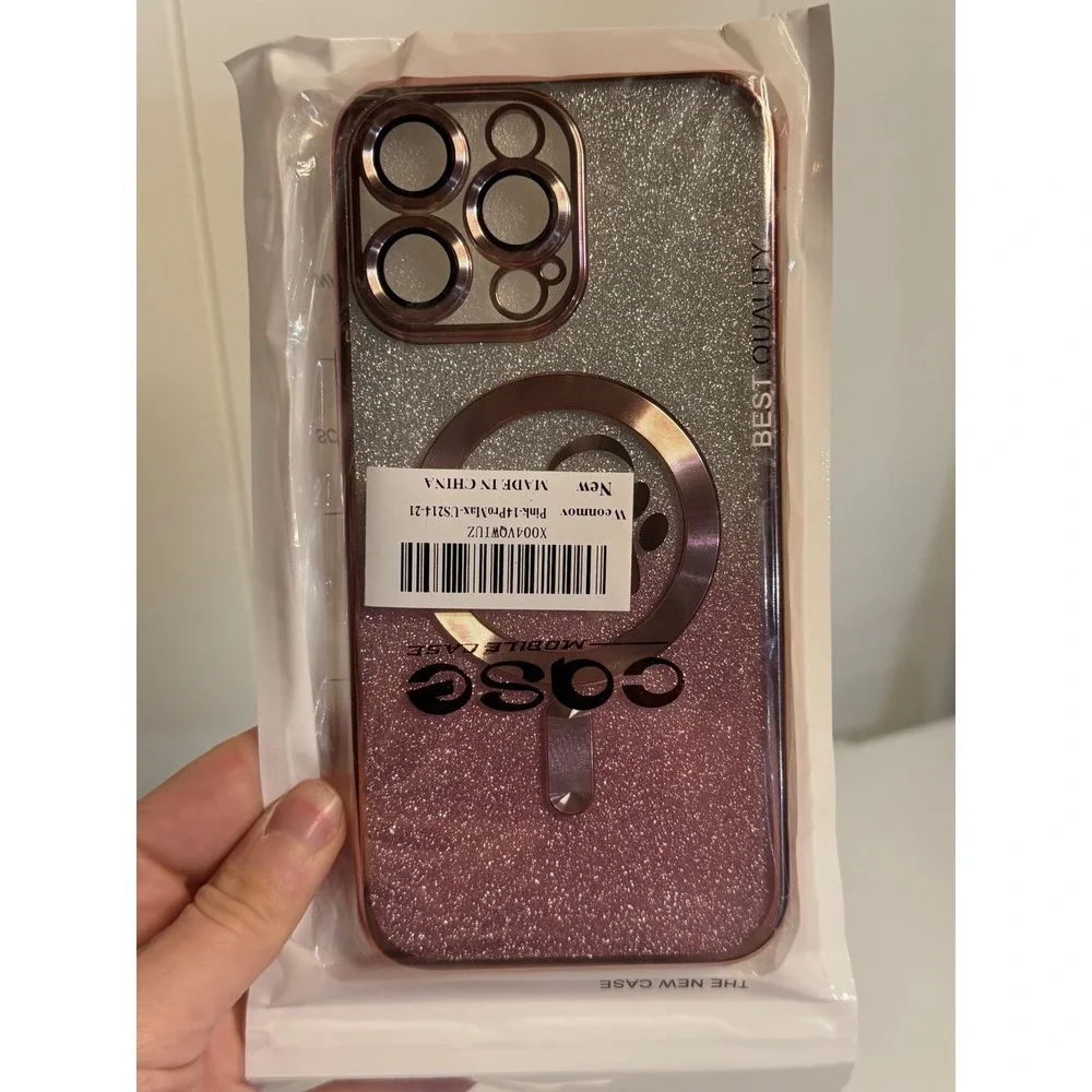 Weonmov iPhone 14 Pro Max Case Pink Silver Glitter MagSafe Magnetic Lens‎ Cover